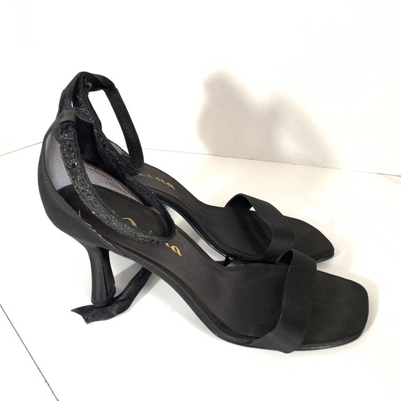 Nina Black Satin Open Toe Ankle Tie SZ 8 - Picture 2 of 8